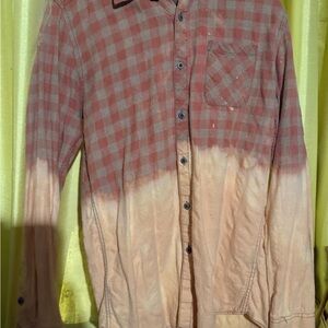 Plaid Button-Up Shirt in Red and Tan